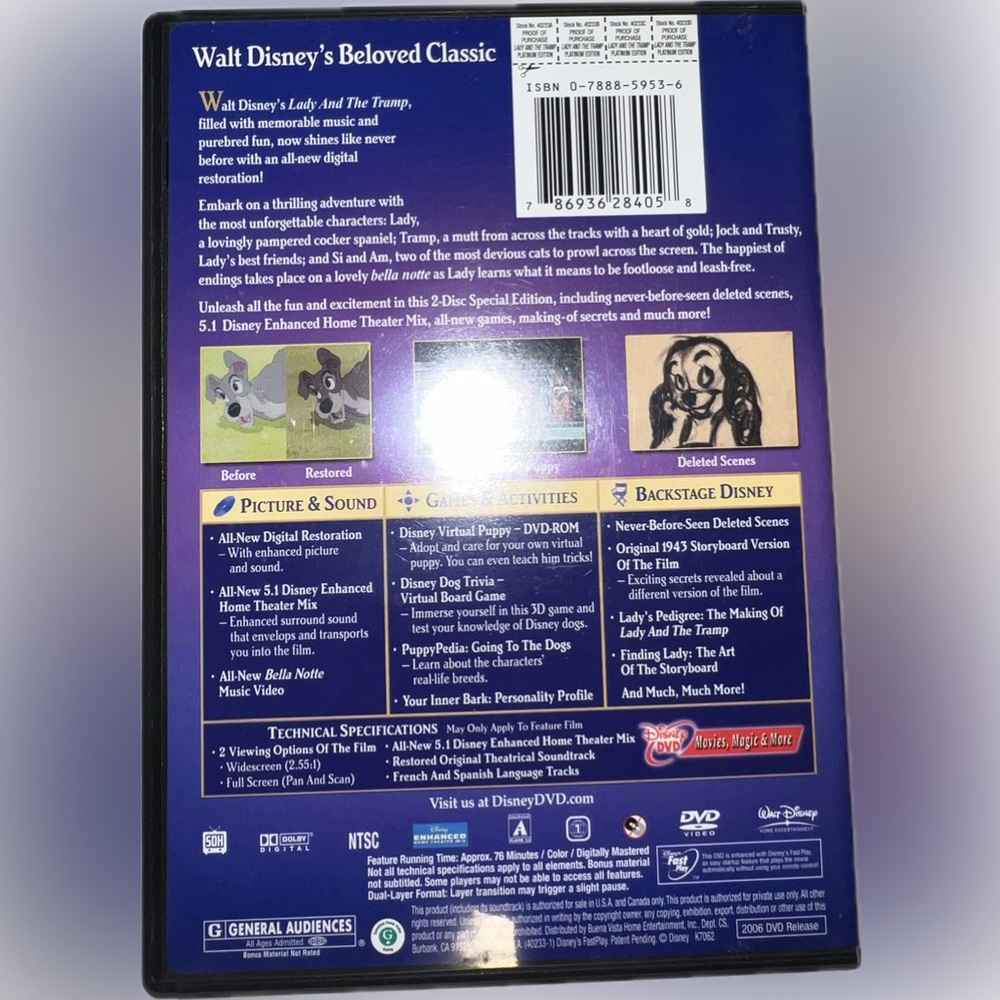❌Disney Lady and The Tramp 50th Anniversary Edition Platinum Edition 2 DVD Set - Picture 2 of 8